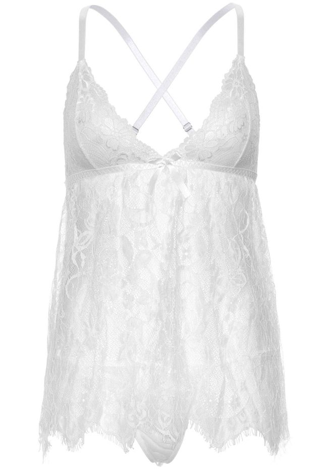 Chemise Leg Avenue Floral lace babydoll & string White L