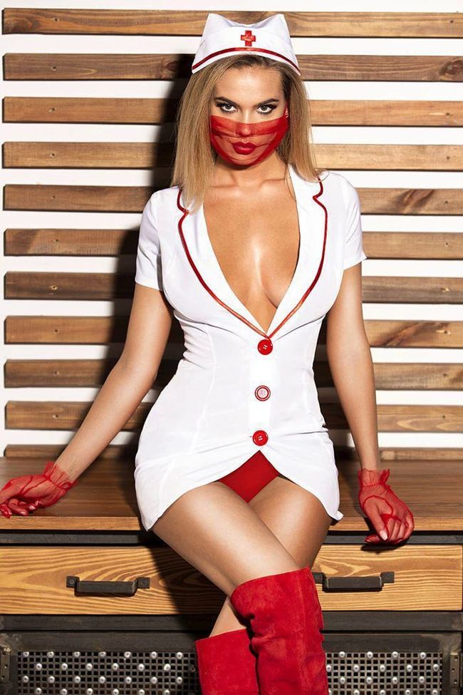 Эротический костюм медсестры D&A Исполнительная Луиза Бело-красный XS/S SO2851 фото