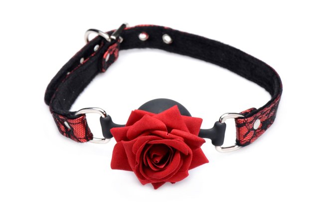 Master Series Eye-Catching Ball Gag With Rose Red-Black One Size