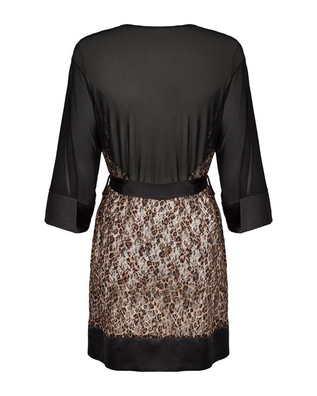 Beautiful Peignoir Obsessive Allunes Black with Leopard Lace, Black, 2XL, 3XL, 2XL/3XL