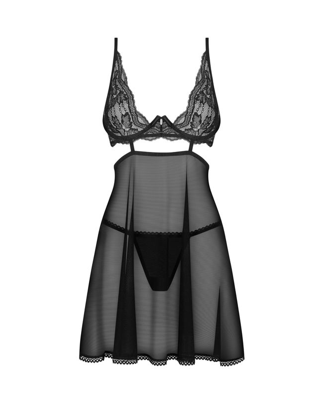 Transparent Babydoll Chemise Obsessive Nutris Babydoll, Black, M, L