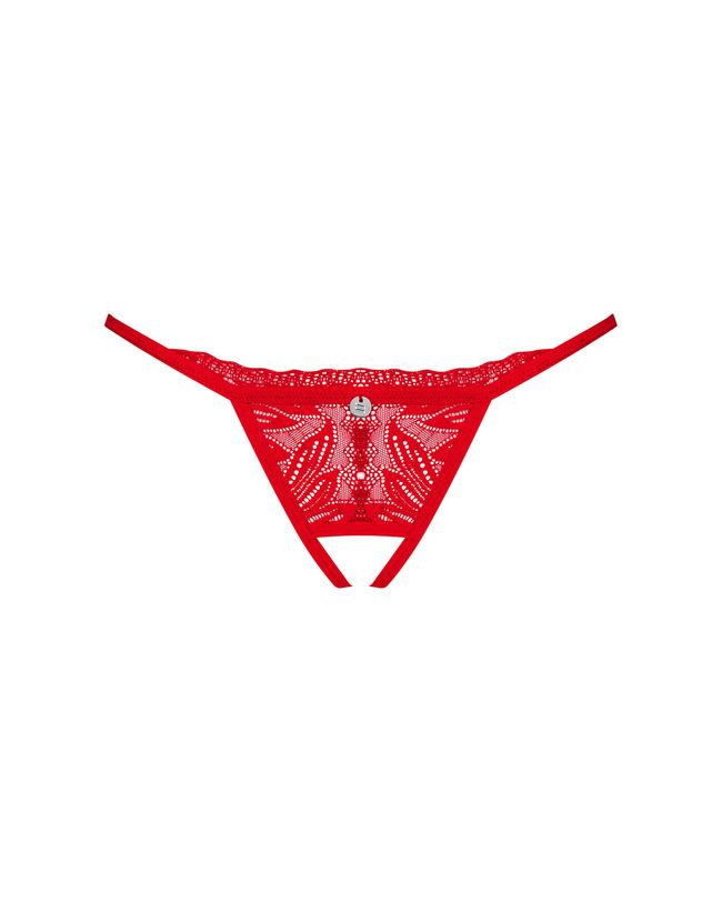 Lace thong with slit Obsessive Chilisa otwarte, Red, XS, S