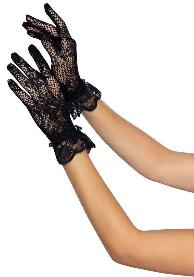 Мереживні рукавички Leg Avenue Floral lace wristlength gloves One Size Чорні SO9161 фото