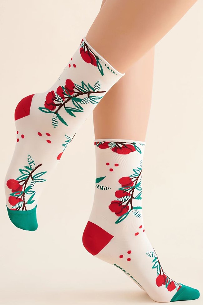 Socks Gabriella SK 019 Cotton Ecru with cherry pattern 43/46