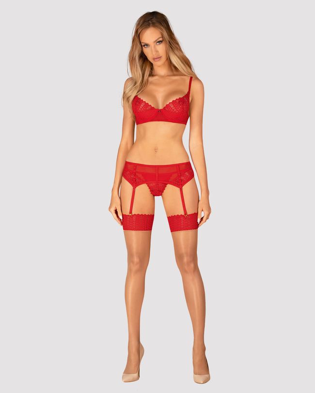 Комплект із поясом Obsessive Ingridia garter belt set Червоний XL/2XL 100414 фото