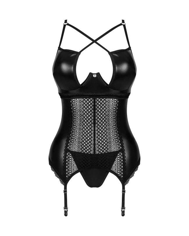 Корсет Obsessive Norides corset под кожу Черный XL/2XL 99211 фото