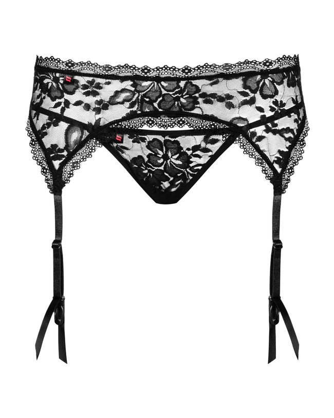 Garter Belt with Thong Lace Obsessive Catia, Black, S, M, S/M