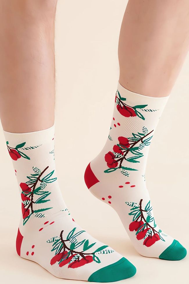 Socks Gabriella SK 019 Cotton Ecru with cherry pattern 35/38