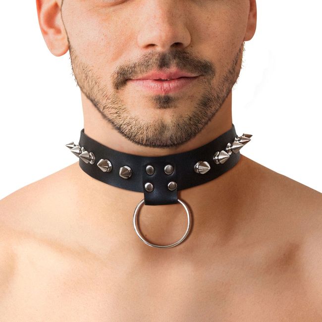 Men's Leather Choker with Spikes Art of Sex Stiles Leather and Spikes Black One Size