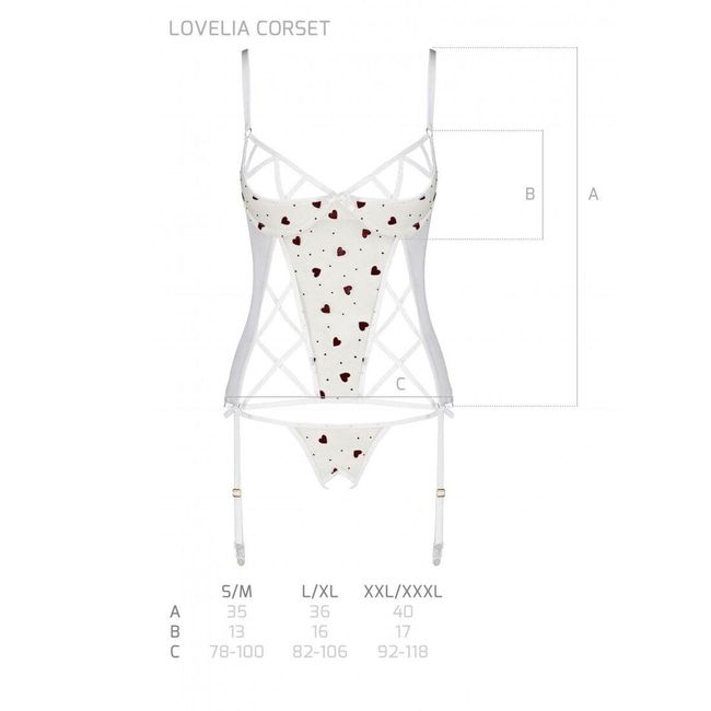 Sexy corset with semi-open cups Passion LOVELIA CORSET, White, L, XL, L/XL