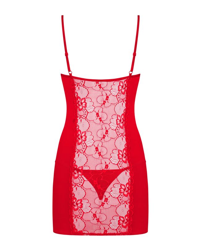 Obsessive Heartina chemise with panties, Red, L, XL, L/XL