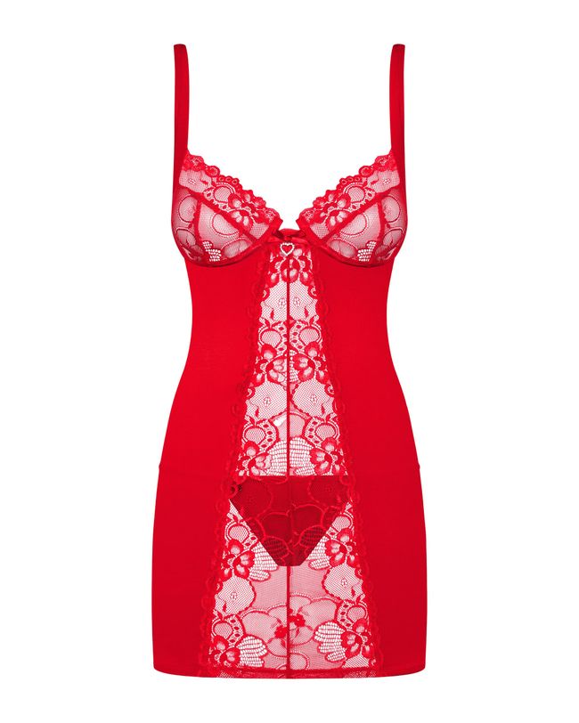 Obsessive Heartina chemise with panties, Red, L, XL, L/XL