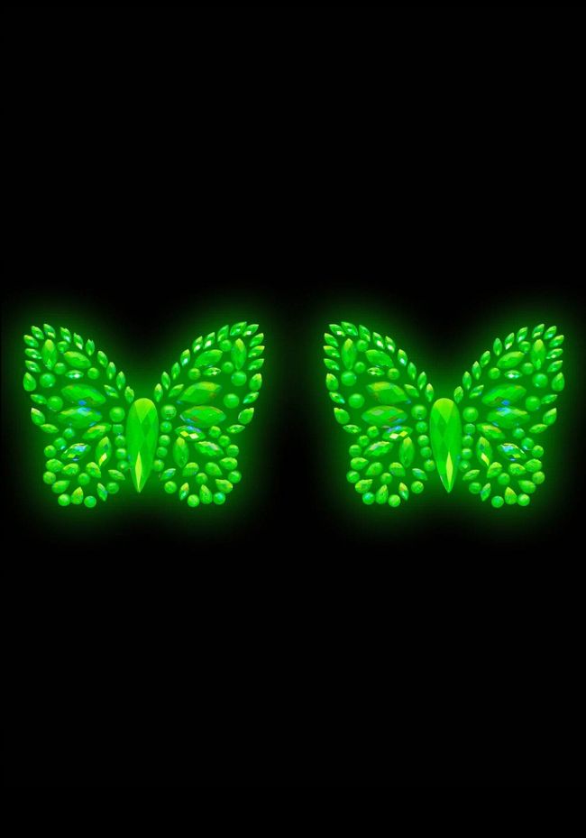 Leg Avenue Crystal Butterfly Pasties Chrysallis nipple sticker, decals, glow in the dark, White, ONE SIZE, ONE SIZE