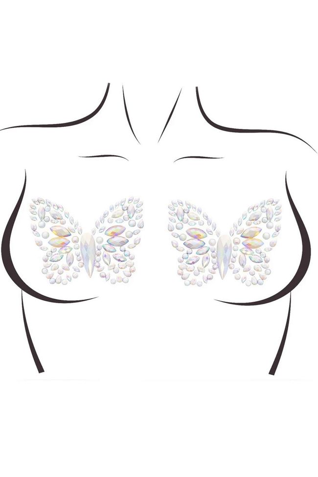 Leg Avenue Crystal Butterfly Pasties Chrysallis nipple sticker, decals, glow in the dark, White, ONE SIZE, ONE SIZE