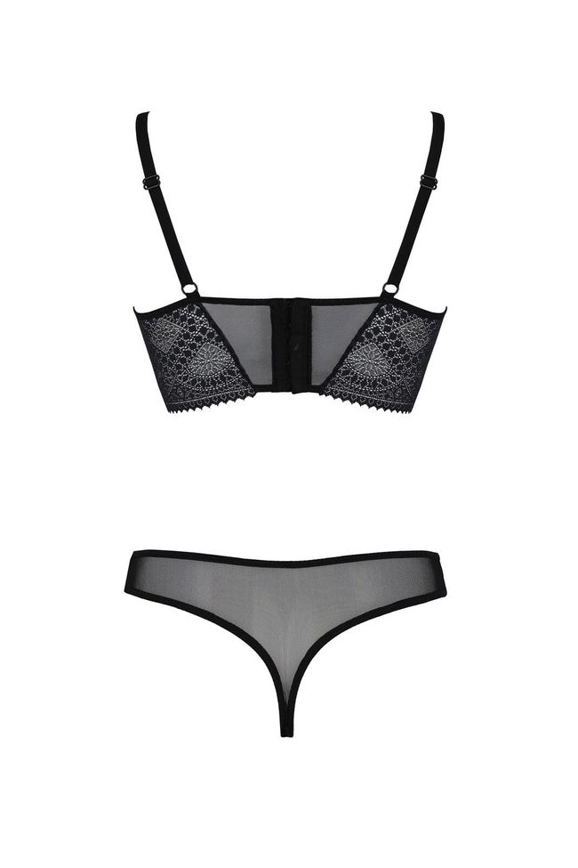 Passion DROSERA SET ECO (bustier and thong panties), Black, L, XL, L/XL