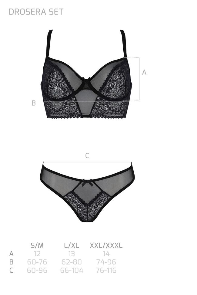 Passion DROSERA SET ECO (bustier and thong panties), Black, L, XL, L/XL