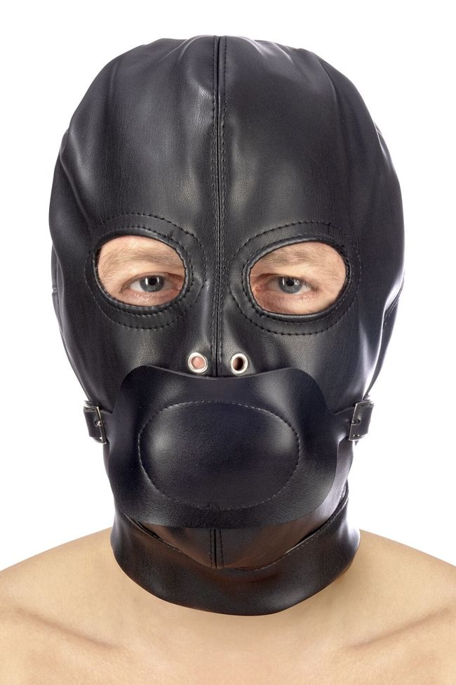 Капюшон с кляпом для БДСМ Fetish Tentation BDSM hood in leatherette with removable gag Черный One Size