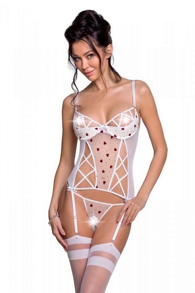 Sexy corset with semi-open cups Passion LOVELIA CORSET, White, L, XL, L/XL