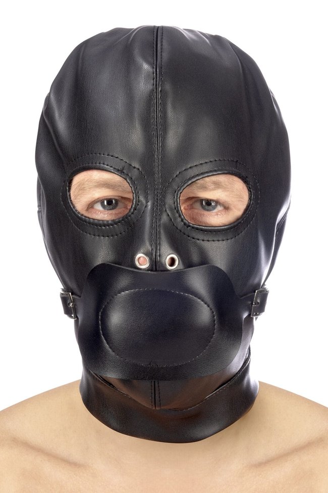 Капюшон з кляпом для БДСМ Fetish Tentation BDSM hood in leatherette with removable gag Чорний One Size
