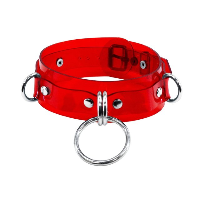 Feral Feelings D-Rings Trasparent Collar Red One Size