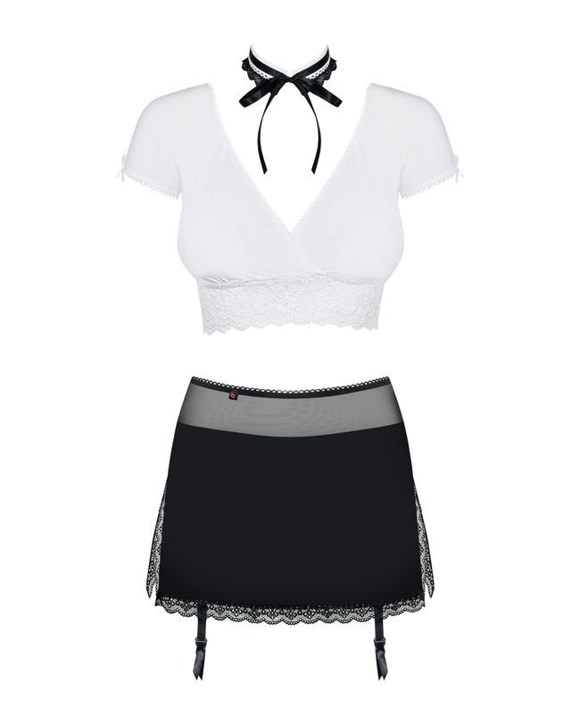 Еротичний костюм секретарки Obsessive Secretary costume Чорно-білий S/M 84251 фото