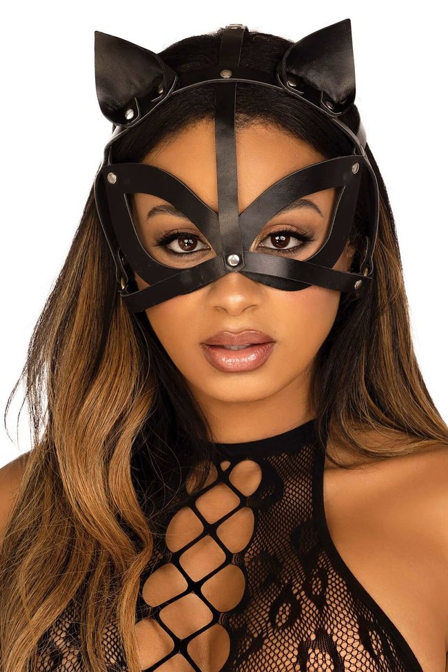 Маска Leg Avenue Vegan leather studded catmask Чорна One Size SO8573 фото