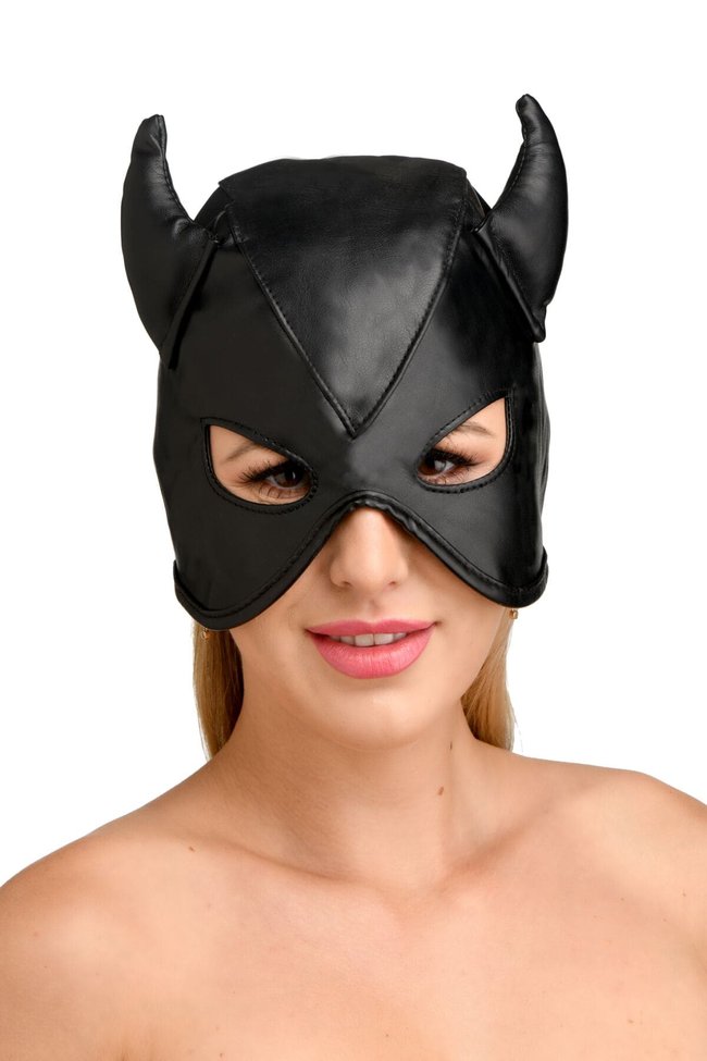 Master Series Dungeon Demon Bondage Mask with Horns Black One Size