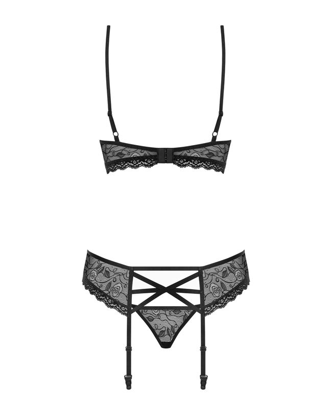 Lace set with garter belt Obsessive 818-SEG-1 set, Black, S, M, S/M