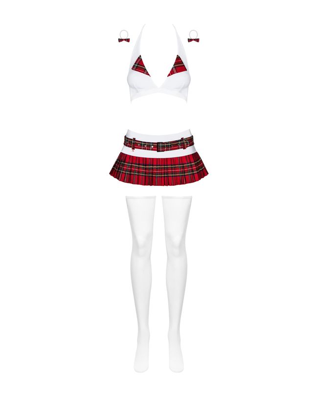 Эротический игровой костюм школьницы Obsessive Schooly Бело-красный L/XL 52402 фото