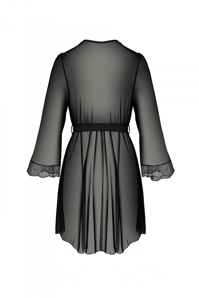 Transparent peignoir with lace Passion AMBERLY PEIGNOIR, Black, 2XL, 3XL, 2XL/3XL