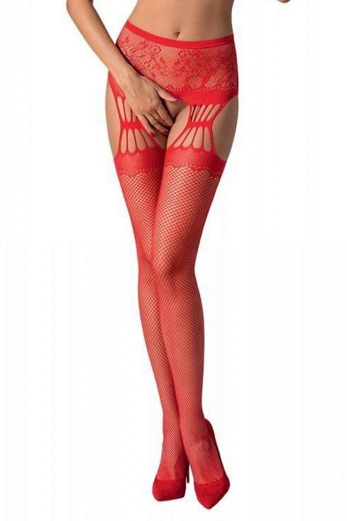 Bodystocking tights with an openwork belt Passion S027 One Size Red