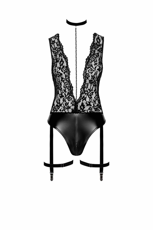 Боди с пажами для чулок Noir Handmade F297 Libido Deep-V bodysuit Черное 2XL SX0223 фото