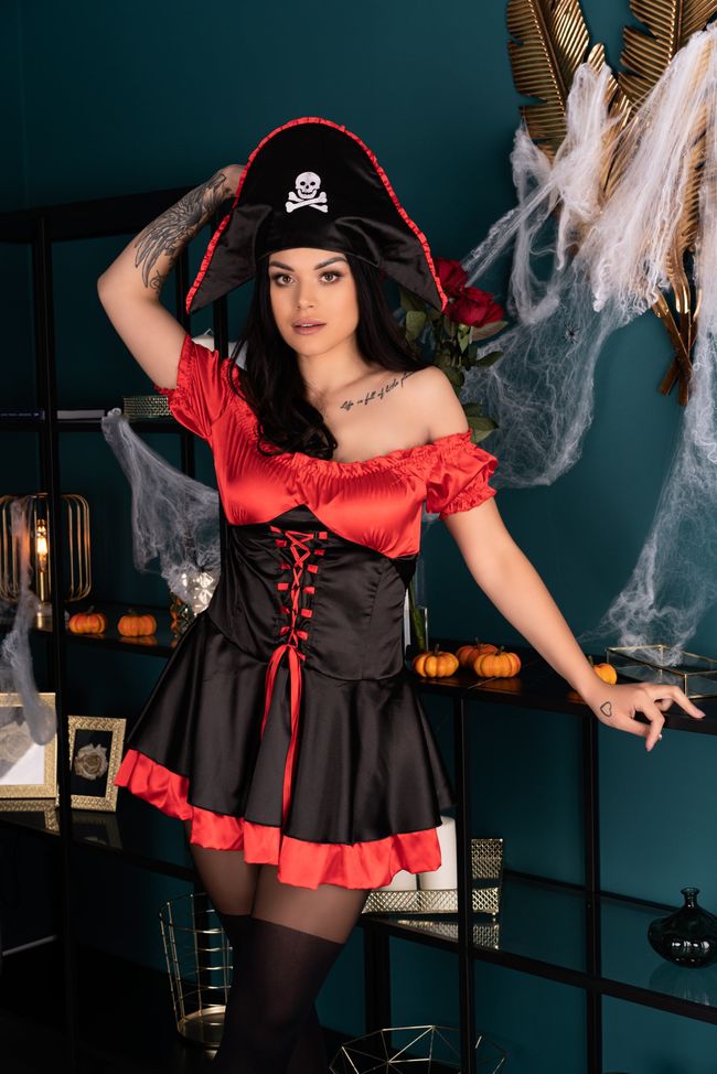 Еротичний костюм піратки LivCo Corsetti Corsaro Червоно-чорний M 87851 фото
