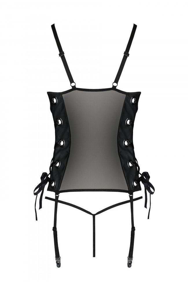 Eco-leather corset with garter pages Passion Malwia Corset Black L/XL