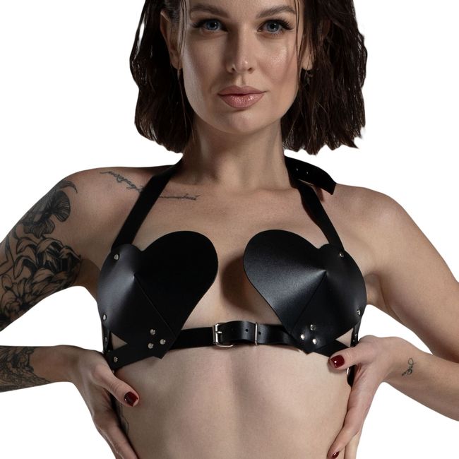 Бюстгальтер Сердце кожаный Feral Feelings Hearts Bra Черный One Size SO9414 фото