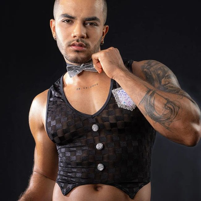 JSY Men's Erotic Waiter Costume "Charming Michael" Top, Briefs, Bow Tie, Black, ONE SIZE, ONE SIZE