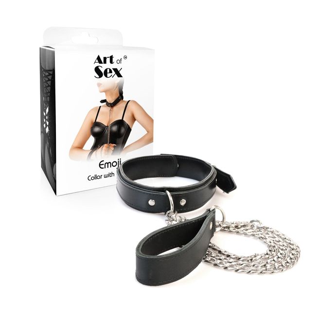 Нашийник з повідком Art of Sex Emoji Collar with Leash One Size Чорний SX0515 фото