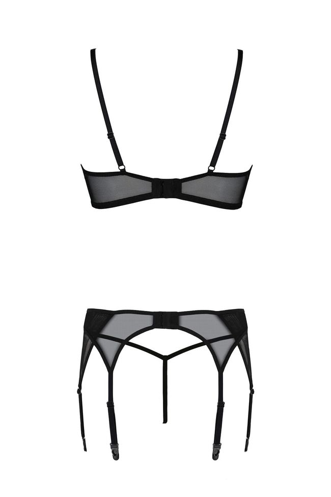 Lace set with belt Passion ECO LEAFA SET, Black, L, XL