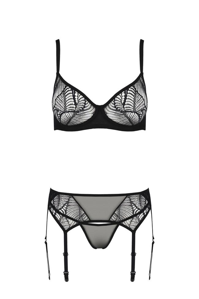 Lace set with belt Passion ECO LEAFA SET, Black, L, XL