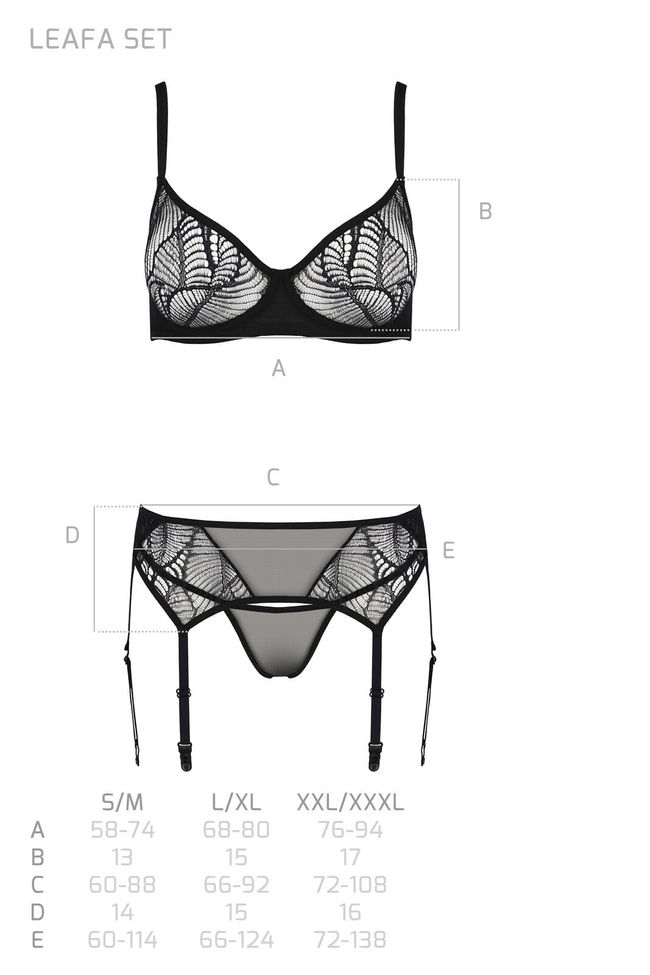 Lace set with belt Passion ECO LEAFA SET, Black, L, XL